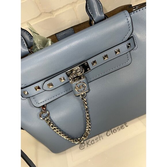 Michael Kors satchel hamilton legacy small studded leather belted purse chambray - Picture 10 of 12